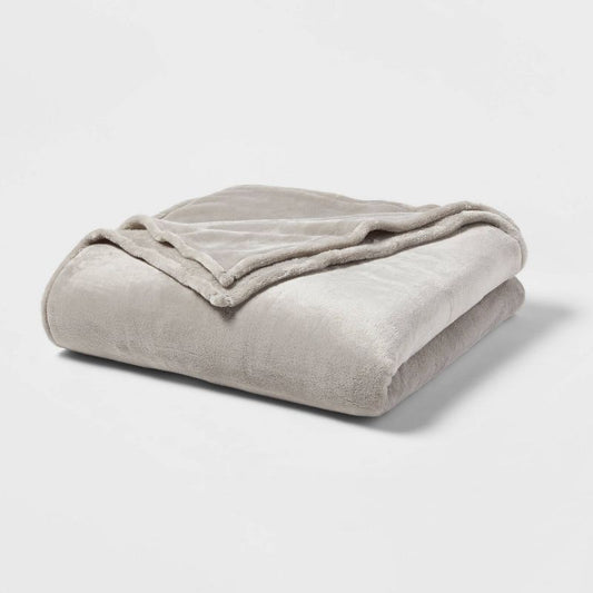 King Microplush Bed Blanket Gray - Threshold: Cozy Polyester, Traditional Style, No Fill, Year-Round Comfort