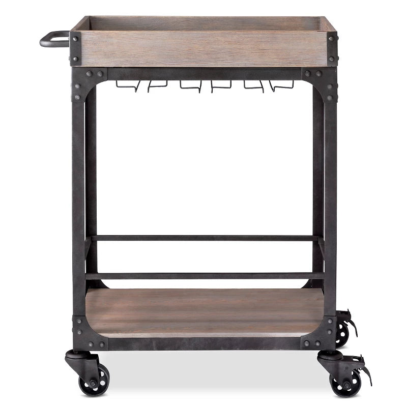 Franklin Bar Cart and Wine Rack Weathered Gray - Threshold: Vintage Style Beverage Serving Cart with Locking Wheels