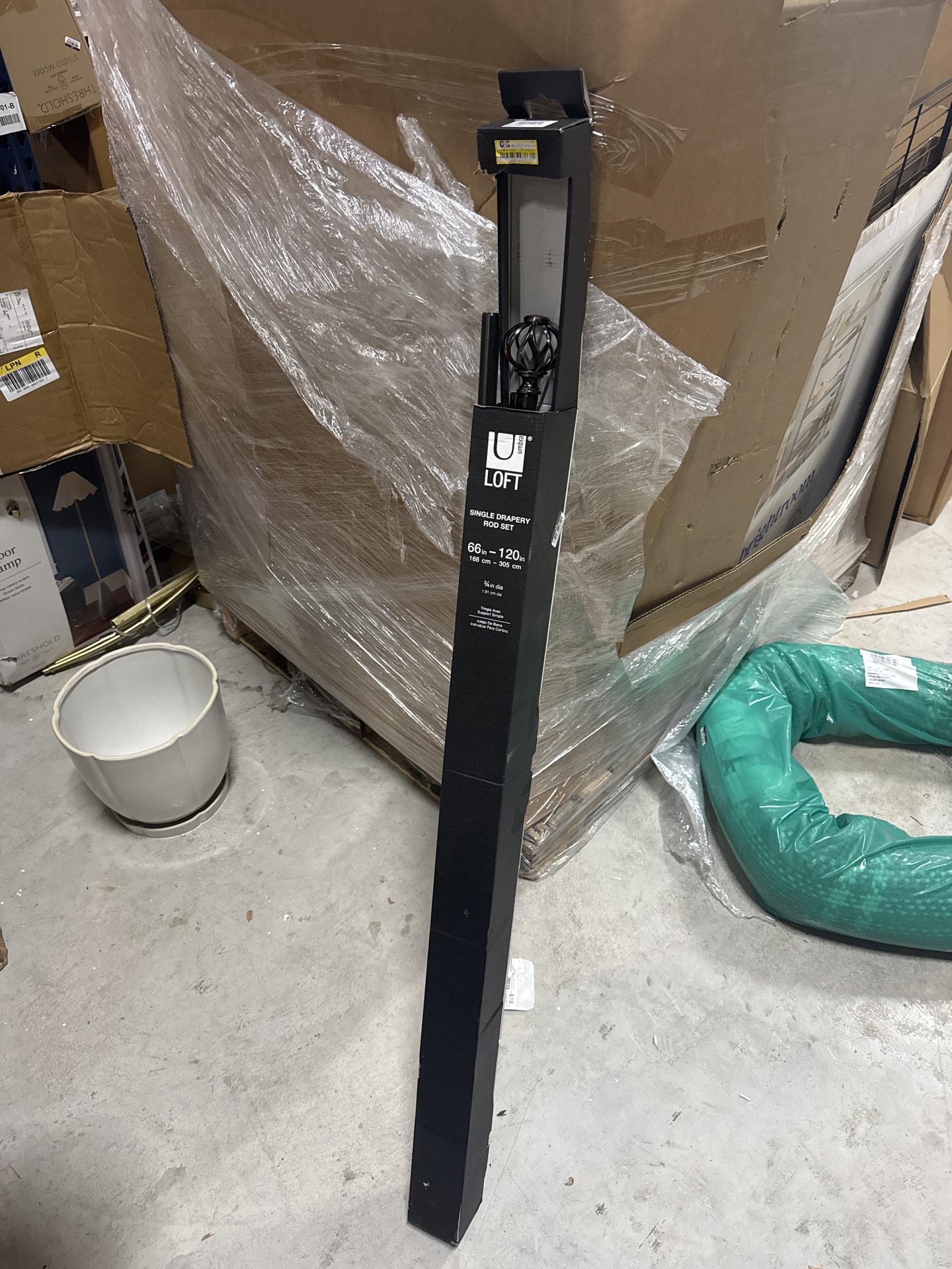 66"-120" Loft by Umbra Cagio Curtain Rod Oil Rubbed Bronze: Adjustable Steel Rod, Cage Finial, 33lb Capacity