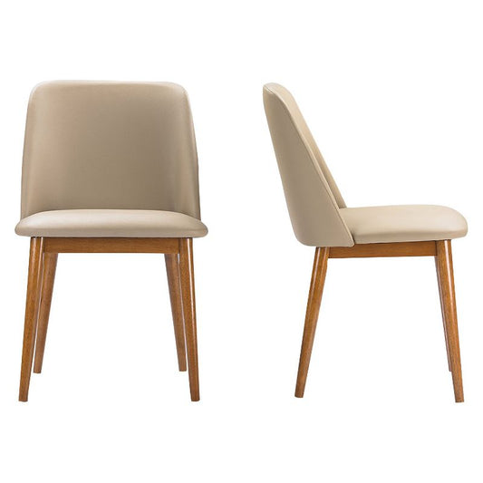 Lavin Mid-century Faux Leather Dining Chairs - Brown Walnut/beige (set Of 2) - Baxton Studio : Target