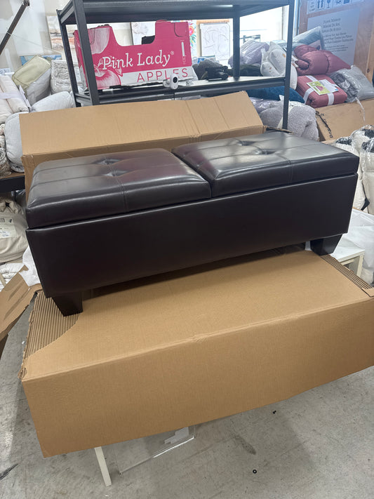 Merrill Double Opening Leather Storage Ottoman - Chocolate Brown - Christopher Knight Home