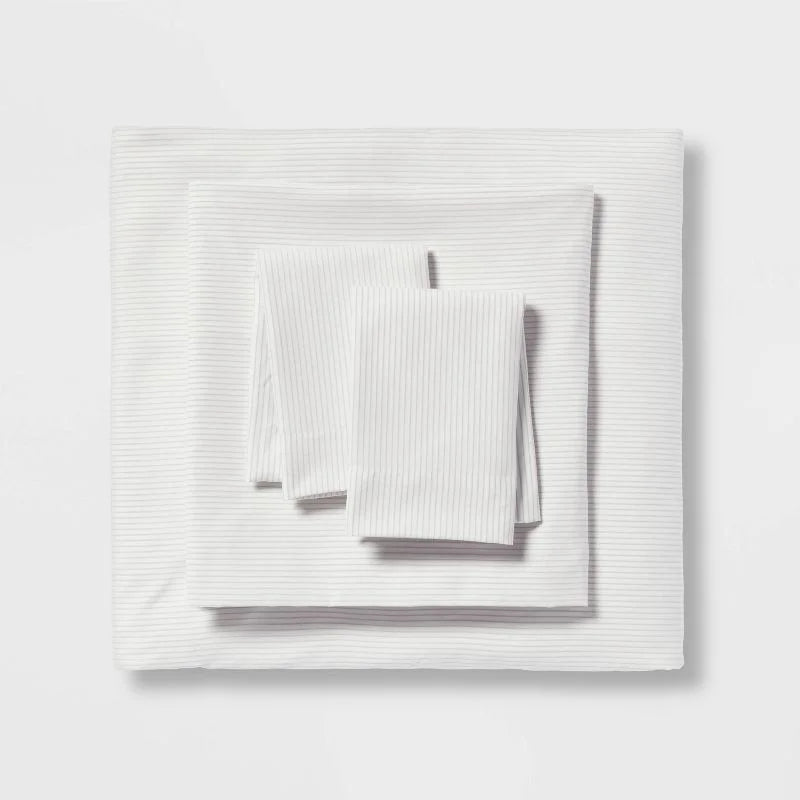 Queen Striped Microfiber Sheet Set Gray - Room Essentials: Polyester, Peached Finish, OEKO-TEX Certified