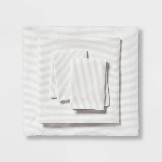 Queen Striped Microfiber Sheet Set Gray - Room Essentials: Polyester, Peached Finish, OEKO-TEX Certified