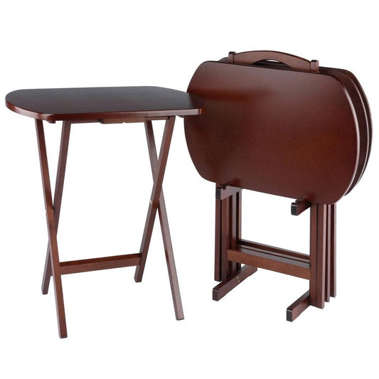 4pc Corbett Oversize Oblong Snack Table Set Antique Walnut - Winsome: Wood Folding Tables, Tv Tray Set : Target