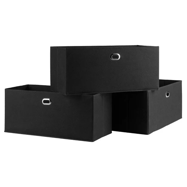 Winsome 3pc Torino Folding Fabric Basket Black: Square Storage Cubes, No Assembly, 11" Compatible