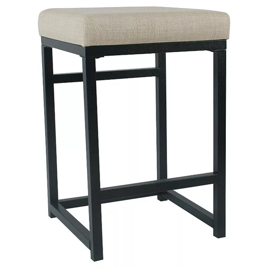 HomePop 24" Open Back Metal Counter Height Barstool Natural : Upholstered Square Seat, No Assembly Required