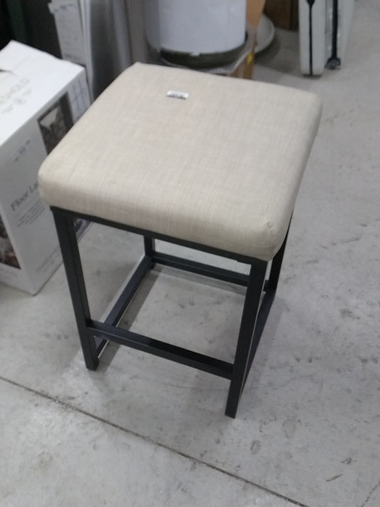 HomePop 24" Open Back Metal Counter Height Barstool Natural : Upholstered Square Seat, No Assembly Required