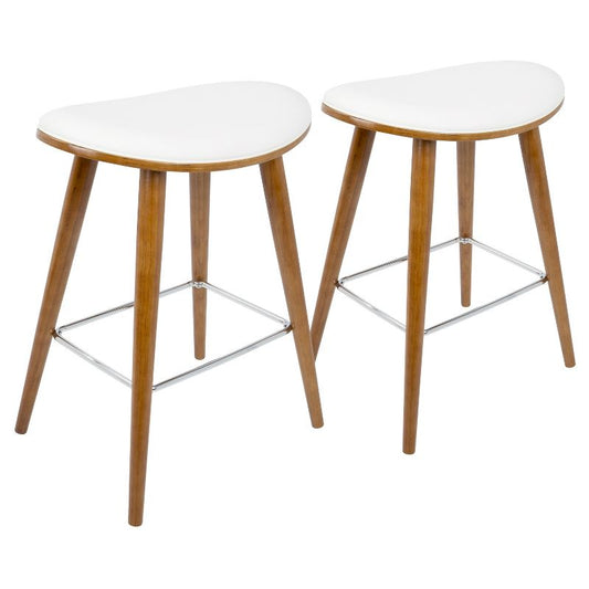 Set of 2 26" Saddle Counter Height Barstools with Faux Leather White - Lumisource: Upholstered, Wood Legs, Fixed Base : Target