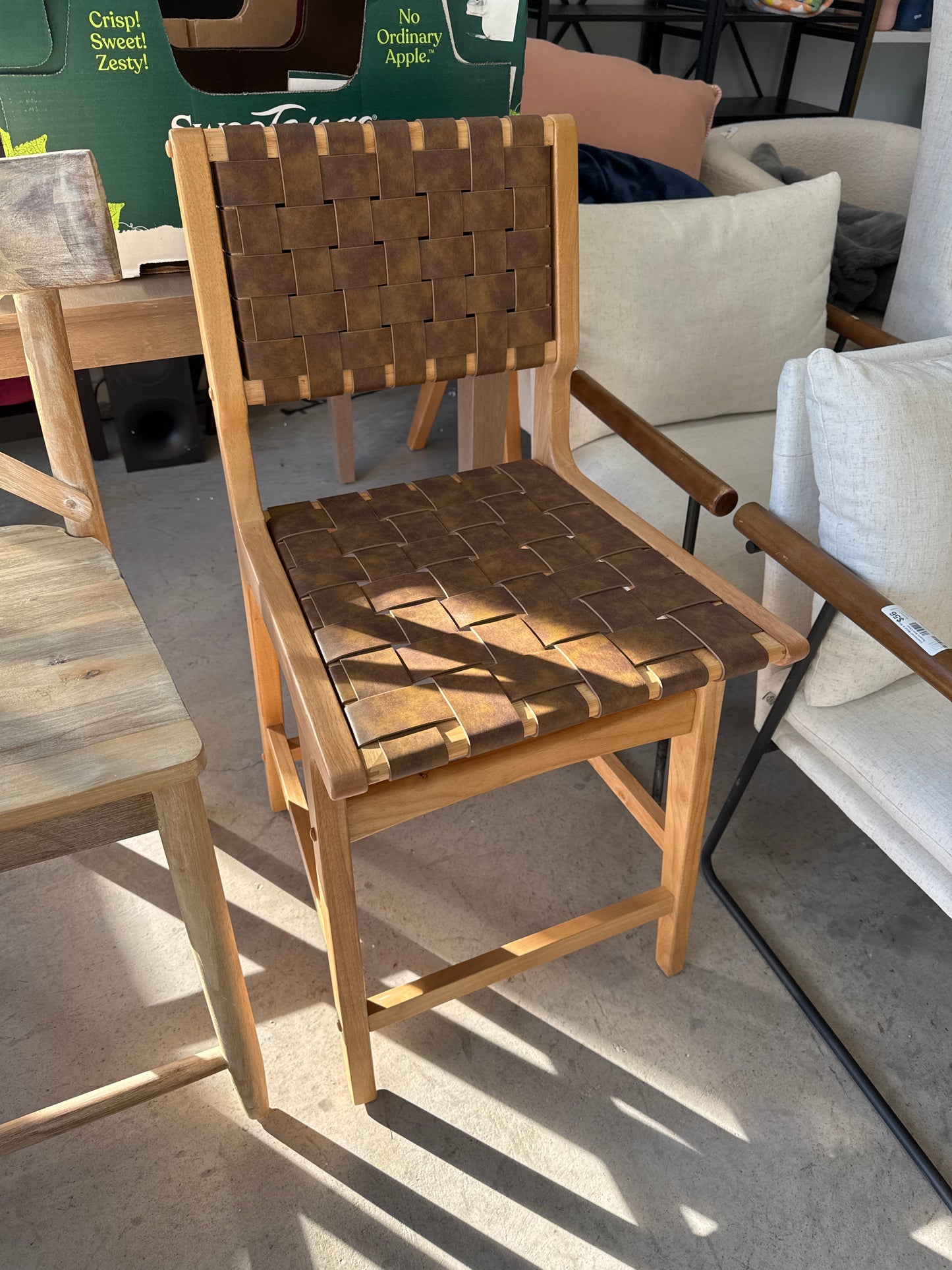 Ceylon Woven Counter Height Barstool Brown/natural Wood - Threshold™: Rubberwood Frame, Bonded Leather, Fixed 24" Seat Height : Target