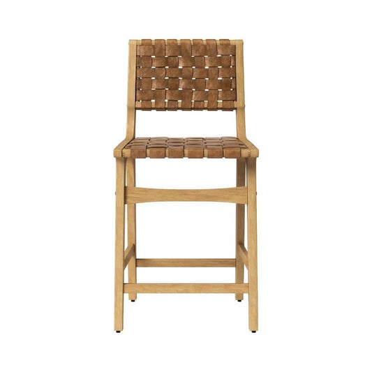 Ceylon Woven Counter Height Barstool Brown/natural Wood - Threshold™: Rubberwood Frame, Bonded Leather, Fixed 24" Seat Height : Target