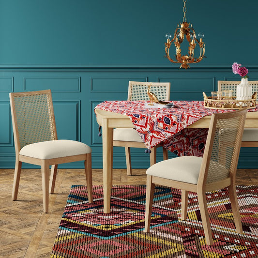 Corella Cane and Wood Dining Chair Natural - Threshold: Rubberwood Frame, Upholstered Seat, 19.5" Height