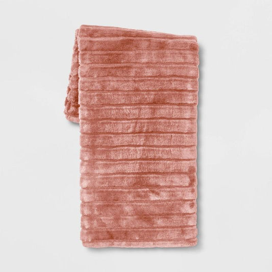 Textured Faux Fur Reversible Throw Blanket Pink - Threshold: Soft, Cozy for Couch or Bed, Machine Washable