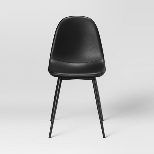 2pk Copley Dining Chairs Faux Leather Midnight Black - Threshold: Upholstered, Metal Legs, Mid-Century Modern