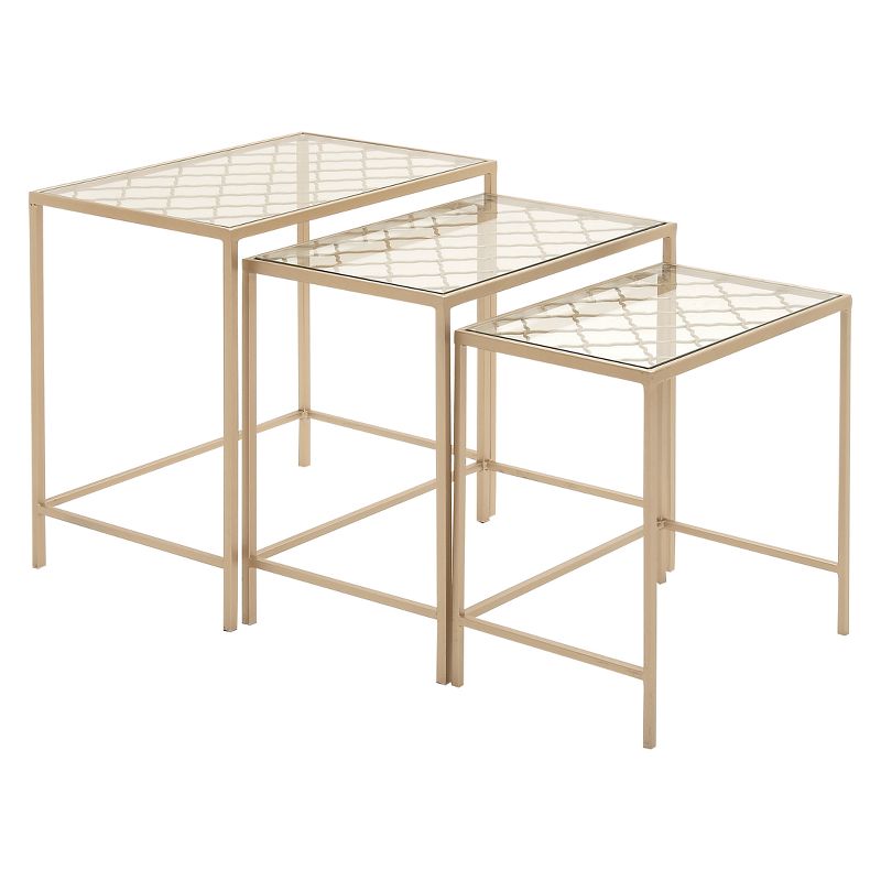 Olivia & May Metal Nesting Tables Pale (Set of 3) Gold: Satin Finish, Glass Surface, Iron Frame, No Assembly Required : Target