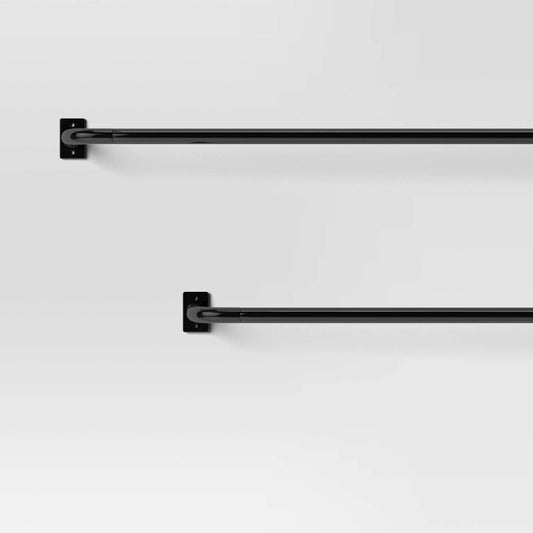 36"-66" French Curtain Rod Matte Black - Threshold: Single Steel Rod, Powder-Coated, 25lb Capacity