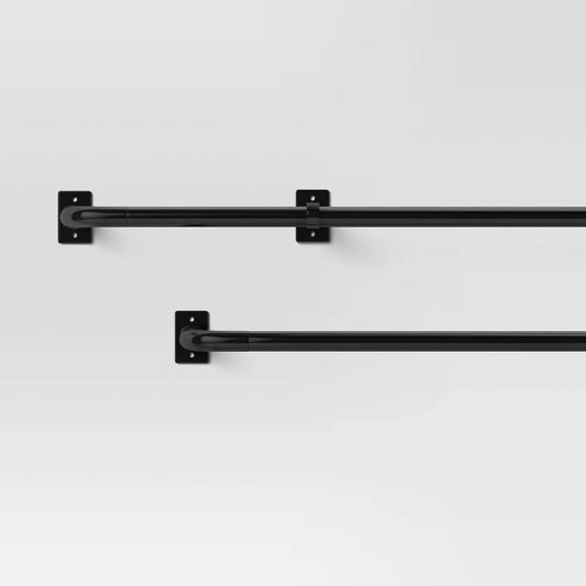 66"-120" French Curtain Rod Matte Black - Threshold: Single Steel Rod, Powder-Coated, 50lb Capacity