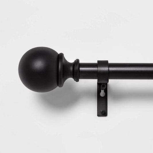 36"-66" Ball Curtain Rod Matte Black - Threshold: Adjustable Metal, Single Rod, 30lb Capacity