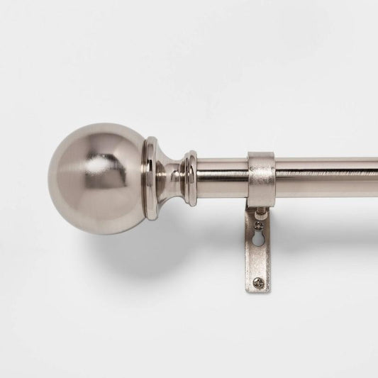 66"-120" Ball Curtain Rod Brushed Nickel - Threshold: Adjustable Metal, Single Rod, Silver Finish, 30lb Capacity