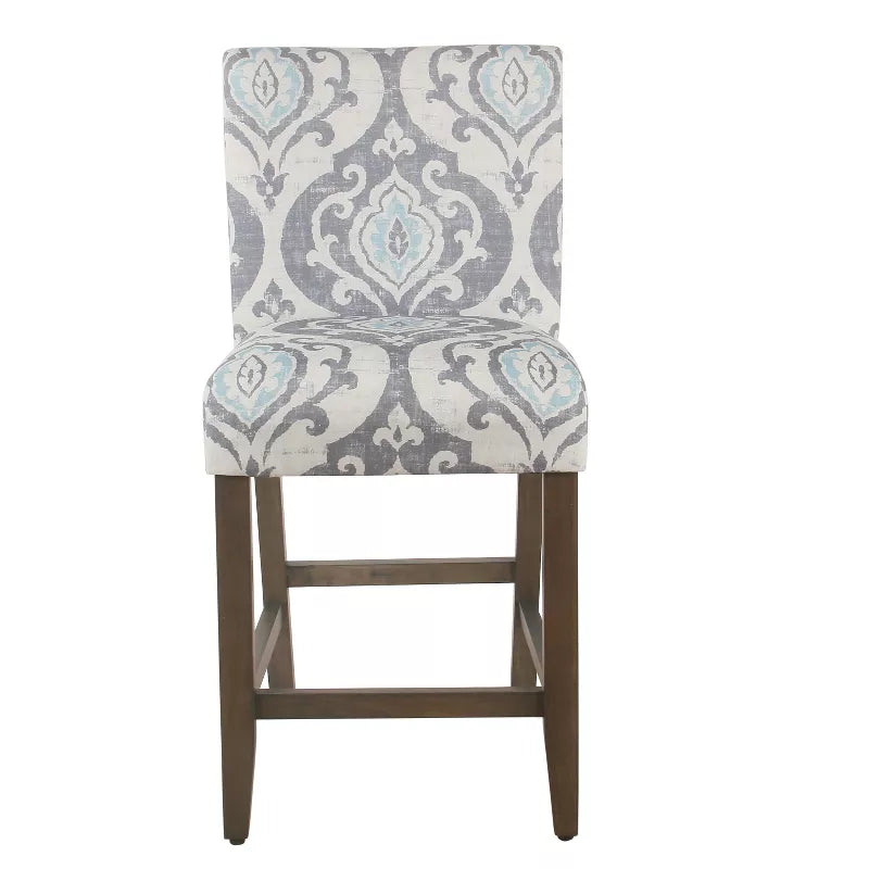HomePop 24" Classic Parsons Counter Height Barstool Suri Blue: Upholstered Dining Chair, Wood Legs, Foam Padded Back