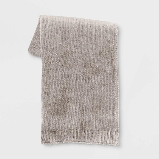 50"x60" Shiny Chenille Throw Blanket Neutral - Threshold: Soft Knitted, Reversible, Machine Washable, Modern Home Decor