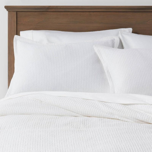 3pc Full/Queen Washed Waffle Weave Comforter and Sham Set White - Threshold: Textile, Oeko-Tex Certified, Midweight
