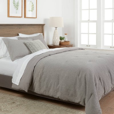 3pc King Washed Waffle Weave Comforter and Sham Set White - Threshold: Quilted Bedding Sets, OEKO-TEX Certified