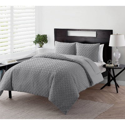 Twin XL Nina Embossed Comforter Set White - VCNY Home: Hypoallergenic Microfiber, Geometric Design, Includes Sham