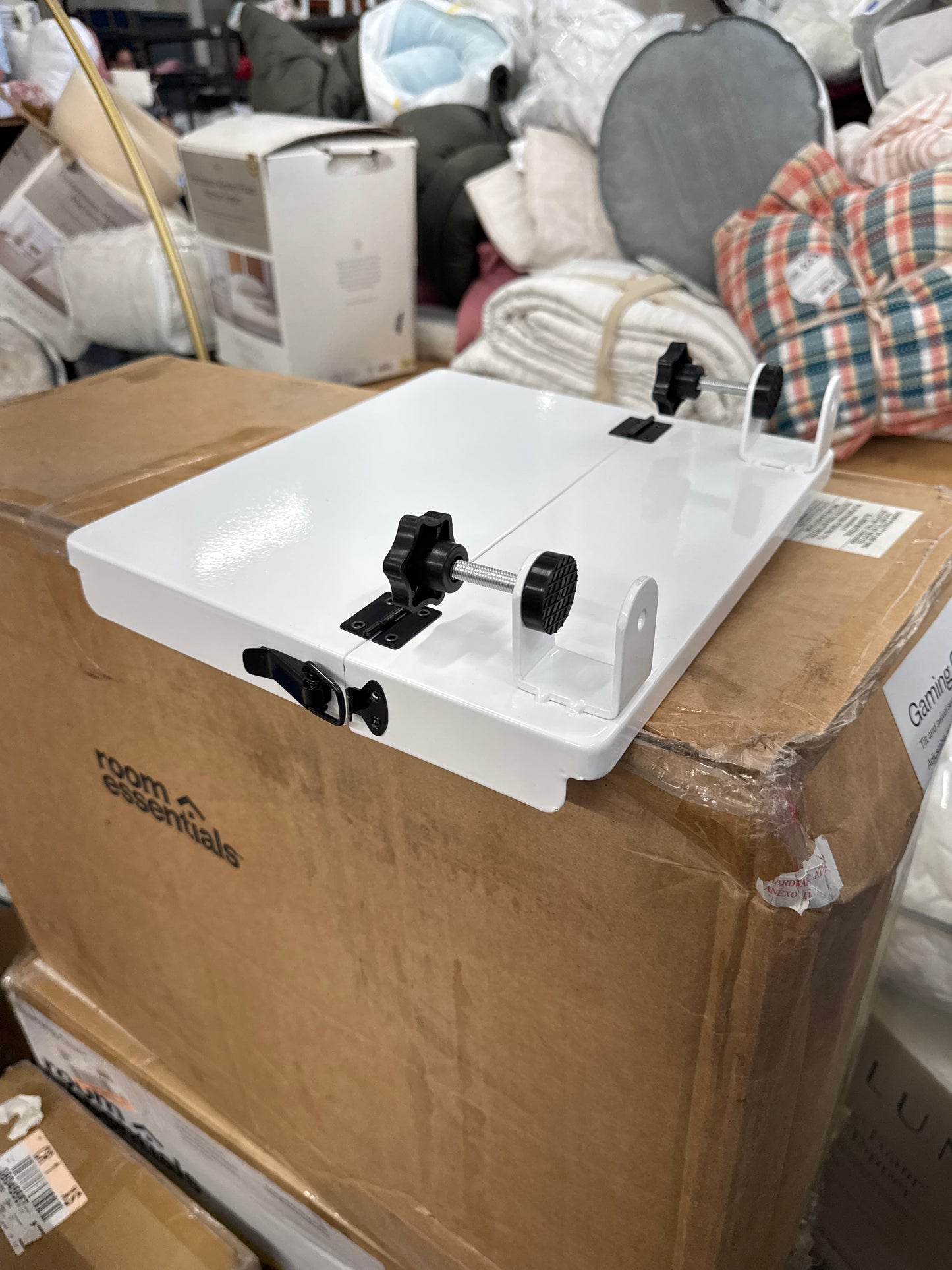 Fold Down Dorm Loft Tray Nightstand White - Room Essentials: Sturdy Steel, Multipurpose, No Assembly Required