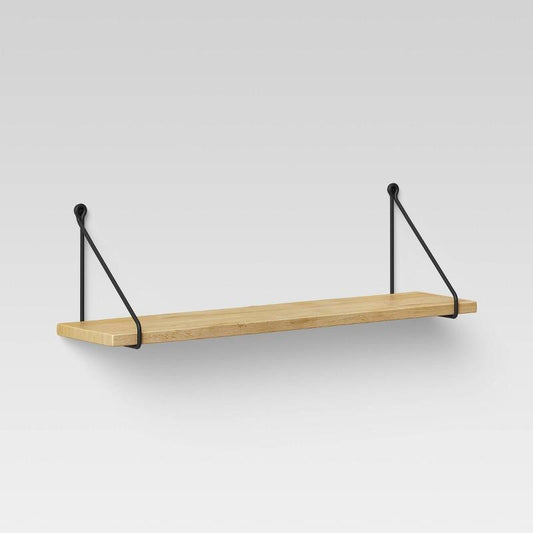 24" x 6" Wood Wall Shelf with Hanging Wire Matte Black - Threshold: Bracket Design, No Assembly, Includes Mounting Hardware