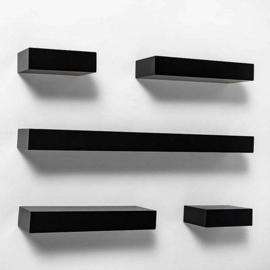 5pc Modern Wall Shelf Set Black - Threshold: MDF Composite, Open Shelves, Includes Mounting Hardware