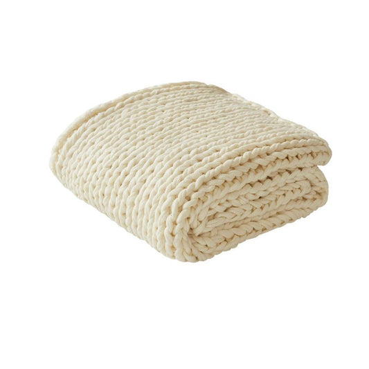 50"x60" Chunky Double Knit Handmade Throw Blanket Ivory - Madison Park: Cozy Acrylic, All-season Comfort : Target