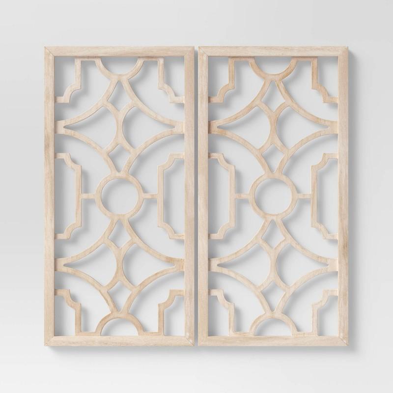Set of 2 Wood Lattice Wall Hanging Brown - Threshold: Elegant Decorative Panels, Modern Geometric Design