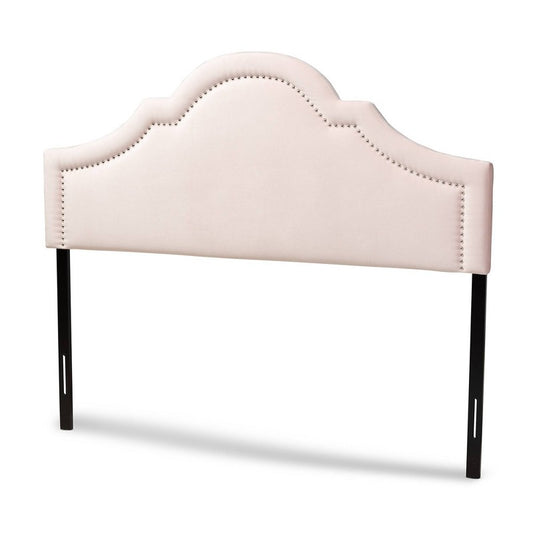 Full Rita Velvet Headboard Pink - Baxton Studio: Arched, Silver Nailheads, Adjustable Leg Support