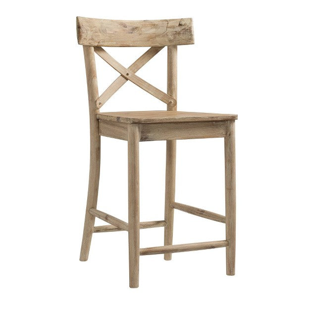 Picket House Furnishings 1pc Keaton Counter Height Barstool Beach: Mid-Century Modern, Acacia Frame, X-Back Design