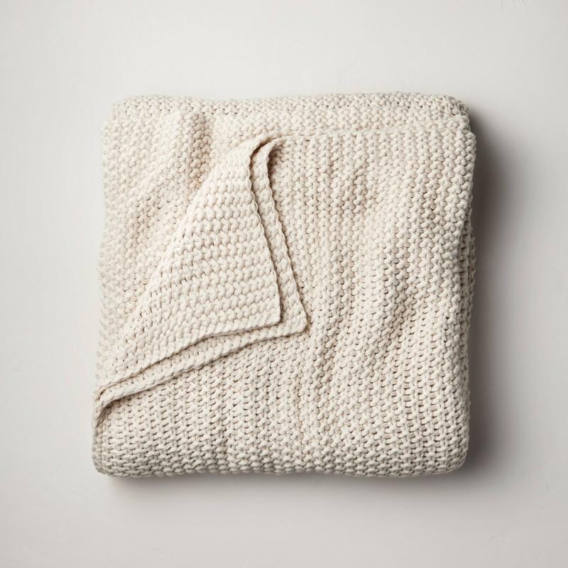 Full/Queen Chunky Knit Bed Blanket Natural - Casaluna: Acrylic Sweater Knit, Year Round Comfort, Machine Washable