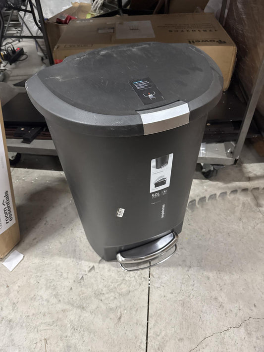 simplehuman 13gal Kitchen Step Trash Can with Soft Close Locking Lid Black Plastic Semi Round Garbage Can