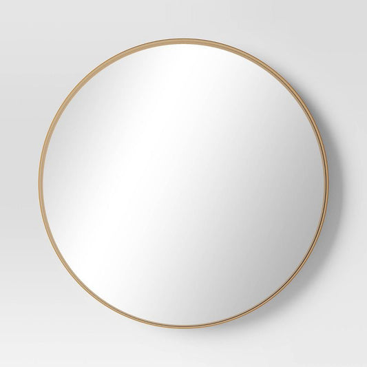30" Flush Mount Round Decorative Wall Mirror Gold - Threshold: Modern Vanity Accent, No Assembly Required