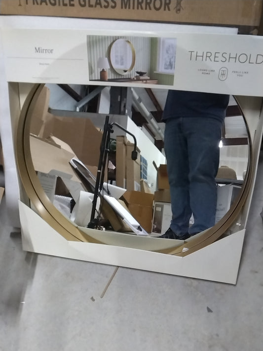 30" Flush Mount Round Decorative Wall Mirror Gold - Threshold: Modern Vanity Accent, No Assembly Required