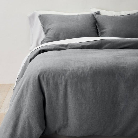Full/queen Heavyweight Linen Blend Duvet Cover & Sham Set Dark Gray - Casaluna™: Rayon Blend, Zipper Closure, Oeko-tex Certified : Target