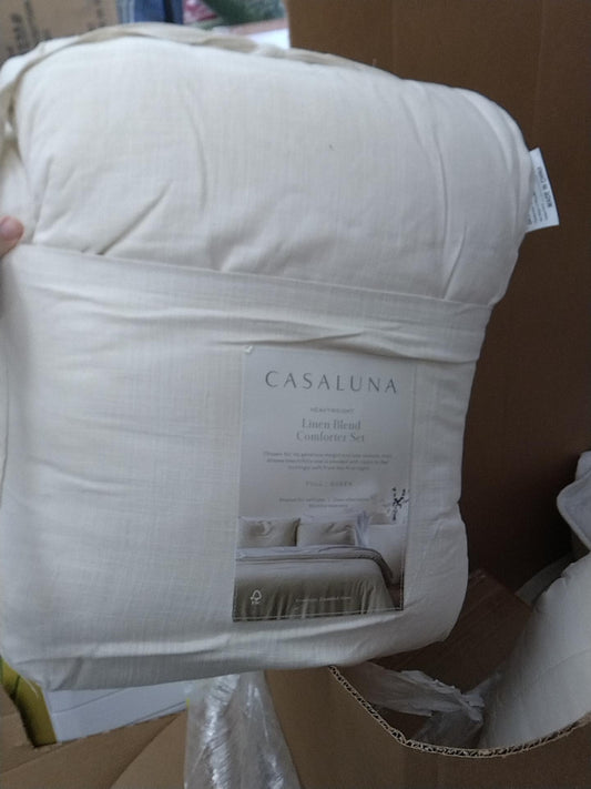 Full/Queen Heavyweight Linen Blend Comforter & Sham Set Natural - Casaluna: Rayon, Cotton, Zipper Closure