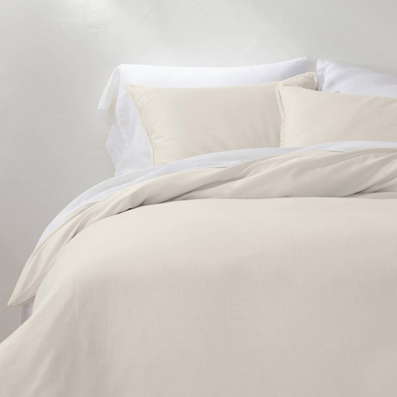 King Heavyweight Linen Blend Duvet Cover & Sham Set Natural - Casaluna: OEKO-TEX Certified, Zipper Closure