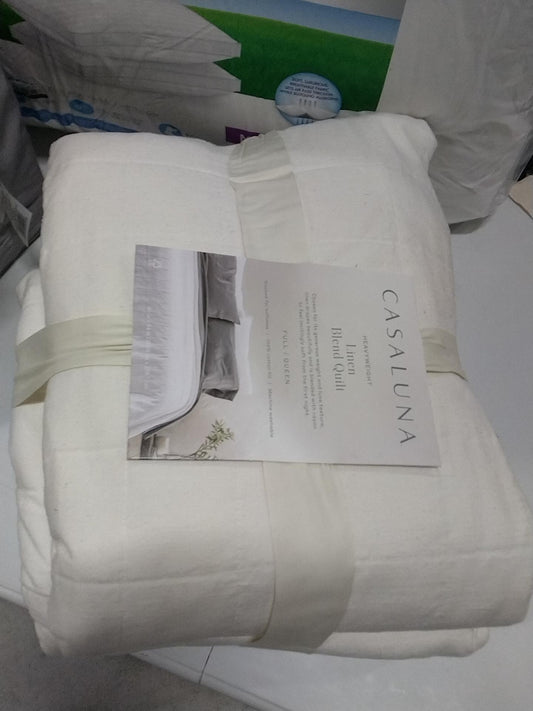 Full/Queen Heavyweight Linen Blend Quilt White - Casaluna: Rayon & Cotton, OEKO-TEX Certified, Machine Washable
