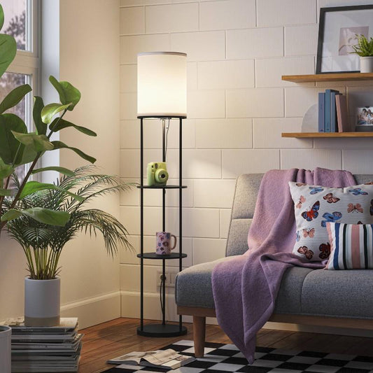 56"x11" Shelf Floor Lamp Black - Room Essentials: Modern Standing Lamp with Pull Chain, ETL Listed