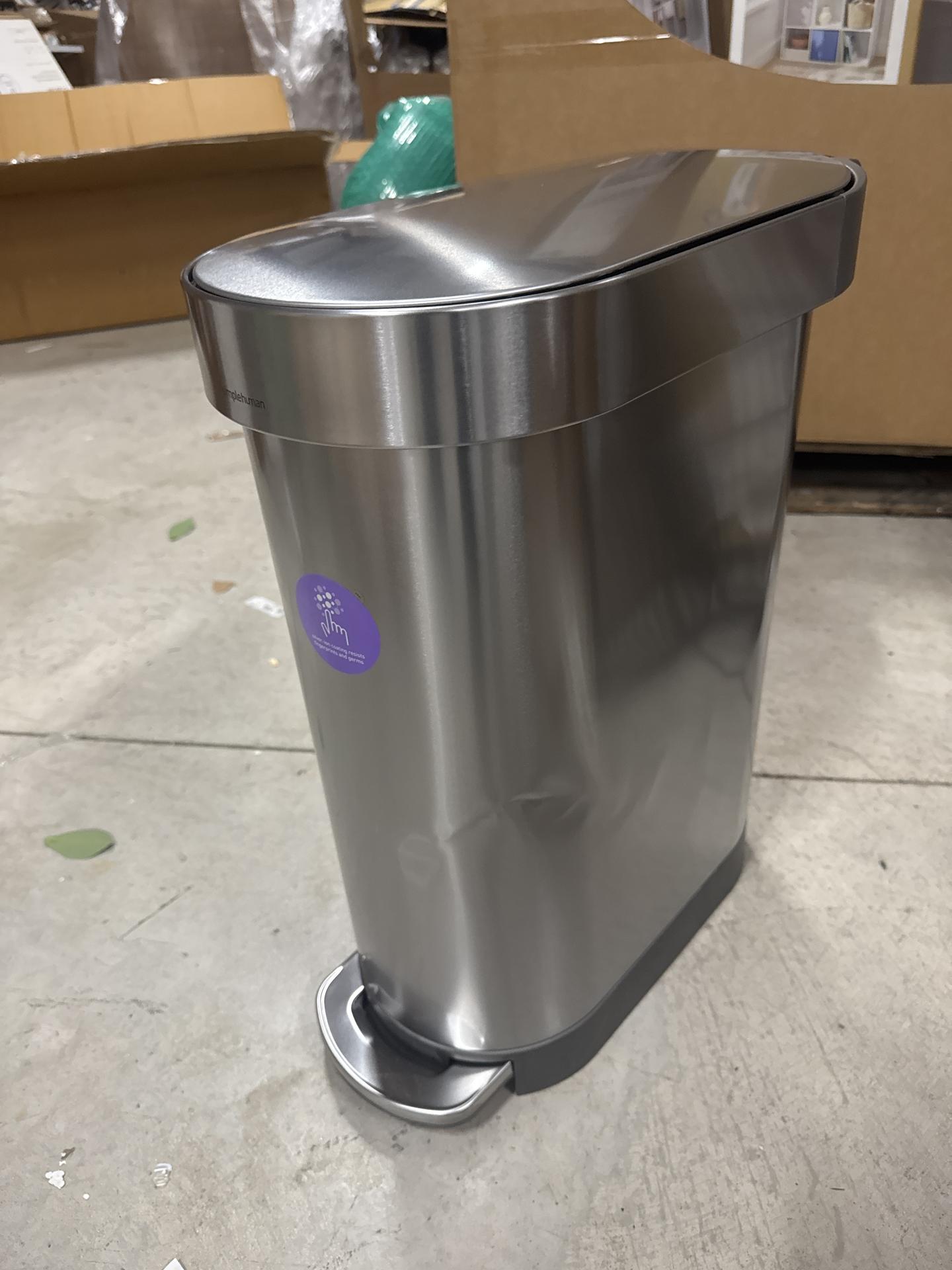simplehuman 45L Slim Kitchen Step Trash Can Stainless Steel Garbage Can with Liner Rim