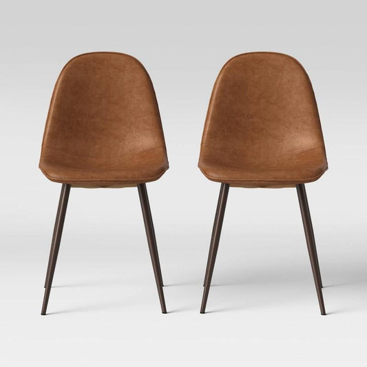 2pk Copley Dining Chairs Caramel Faux Leather - Threshold: Mid-Century Modern, Plywood Frame, Spot Clean