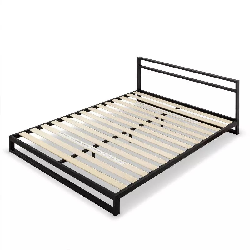 Full Trisha Platforma Bed Frame with Headboard Black - Zinus: Modern Style, 7" High, Wood & Steel