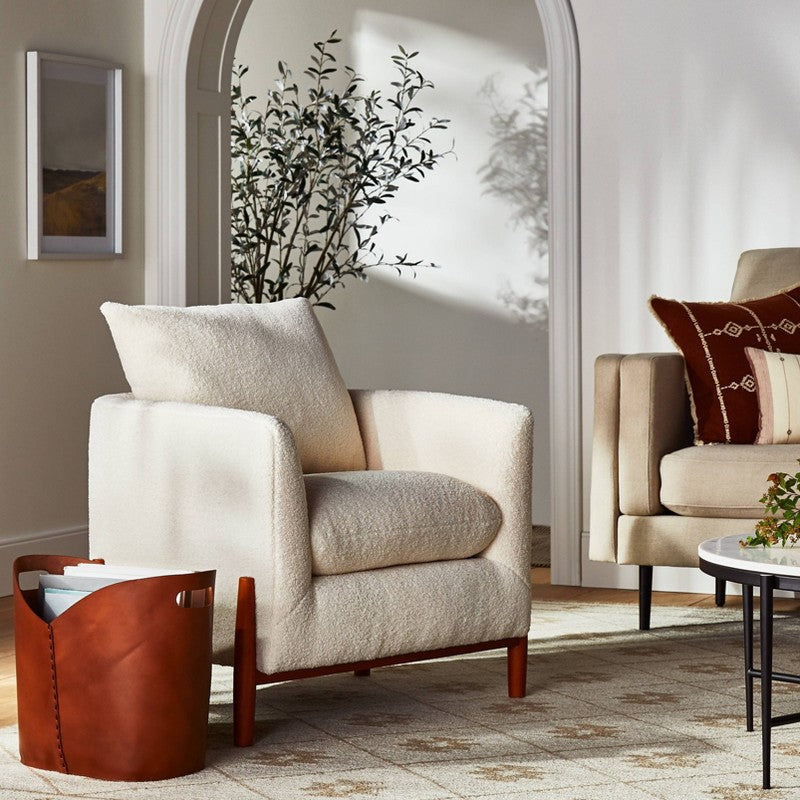Elroy Accent Chair with Wooden Legs Cream Faux Shearling - Threshold designed with Studio McGee: Plywood Frame, Transitional Style