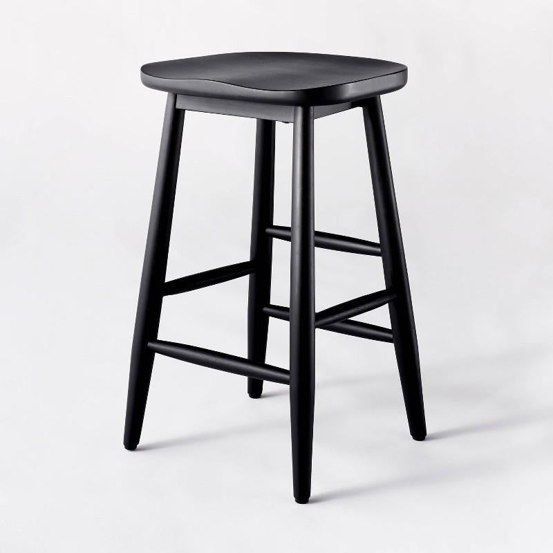 Haddonfield All Wood Backless Counter Height Barstool Black - Threshold designed with Studio McGee: Solid Painted Rubberwood, 24"