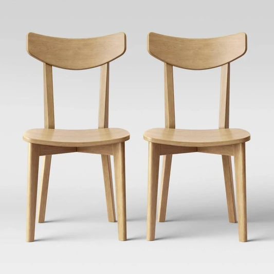 2pk Astrid Mid-Century Dining Chairs Wood Seat Natural - Threshold: Solid Rubberwood, Unupholstered