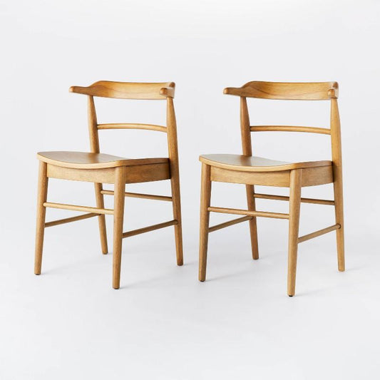 2pk Kaysville Curved Back Wood Dining Chair Natural - Threshold designed with Studio McGee: Rubberwood Frame, Spot Clean